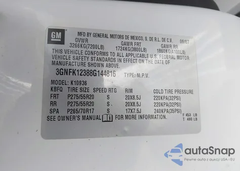 2008 Chevrolet Avalanche 1500 Ltz from USA, damaged, VIN 3GNFK12388G144816